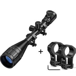 Lunette de tir CVLife 6-24x50 AOE &agrave; r&eacute;ticule lumineux + Colliers 11mm Extra-Hauts CVLife