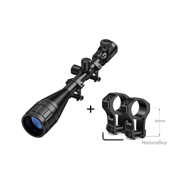 Lunette de tir CVLife 6-24x50 AOE � r�ticule lumineux + Colliers 11mm Extra-Hauts CVLife