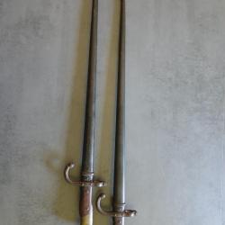 Paire de ba&iuml;onnettes Gras Mle 1874 - MAS 1878 - S&eacute;rie N coh&eacute;rente (Dans leur jus)