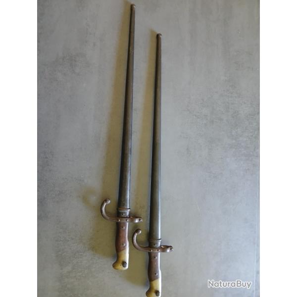 Paire de ba�onnettes Gras Mle 1874 - MAS 1878 - S�rie N coh�rente (Dans leur jus)
