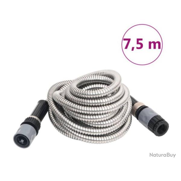 Tuyau arrosage inox argent� 7,5 m avec buse 8 fonctions r�sistant