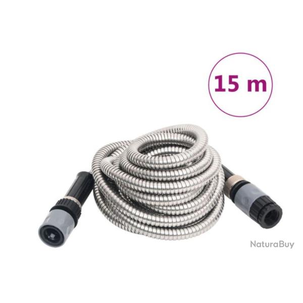 Tuyau arrosage inox argent� 15 m avec buse 8 fonctions r�sistant