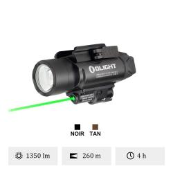 Lampe Tactique Olight Baldr Pro Noire - Laser Vert Int&eacute;gr&eacute; 1350 Lumens (Piles CR123A Incluses)