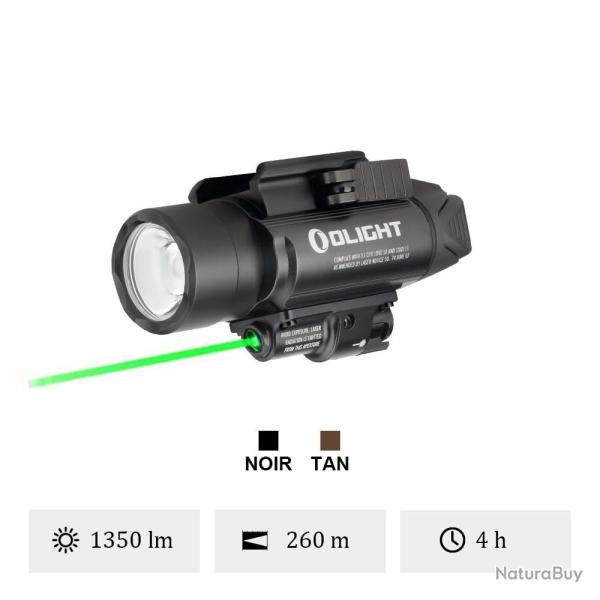 Lampe Tactique Olight Baldr Pro Noire - Laser Vert Int�gr� 1350 Lumens (Piles CR123A Incluses)