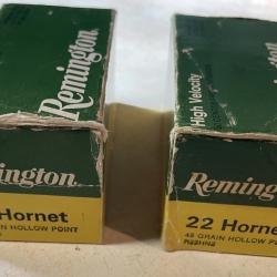 Lot de 78 cartouches Remington 22 Hornet 45gr Hollow Point