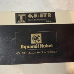 Lot de 26 cartouches RWS 6,5x57R Teilmantel et KS 6,0g 93gr