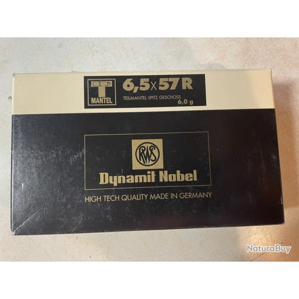 Lot de 26 cartouches RWS 6,5x57R Teilmantel et KS 6,0g 93gr