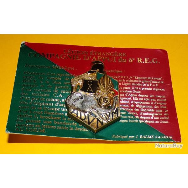 LEGION :  6� R.E.G, Compagnie d'Appui, t�te d'�l�phant argent�e , tirage de 400 exemplaires en septe