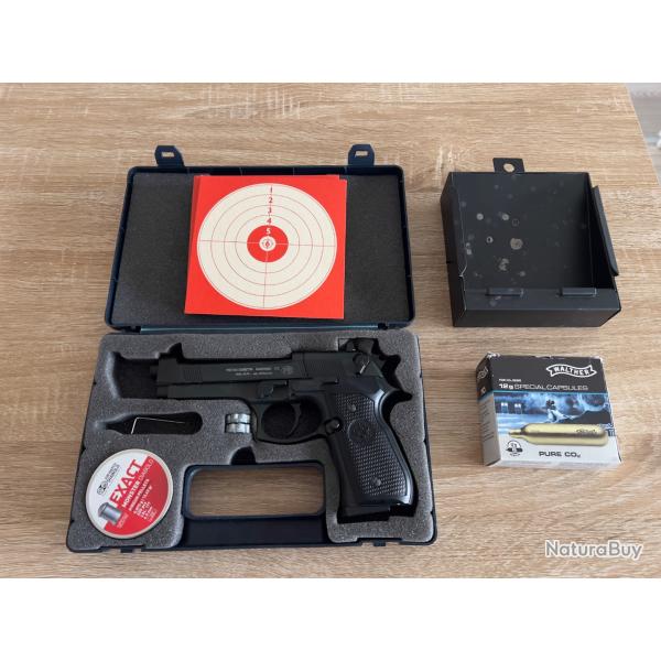 Umarex Beretta 92 FS CO2 4,5 mm - 3,5 J -  Bon �tat - Bo�te + support m�tallique cible + 2 barillets