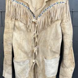 Superbe veste &agrave; franges perl&eacute;e indien des plaines trappeur