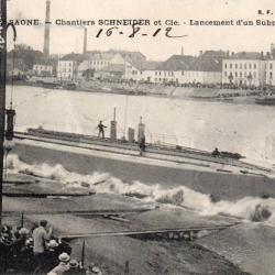 Carte Postale Ancienne - Lancement d'un Sous-Marin &agrave; Chalon-sur-Sa&ocirc;ne -N&deg;8676