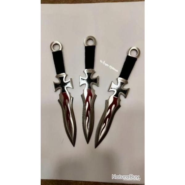 3 couteaux de lancer croix de fer avec �tui