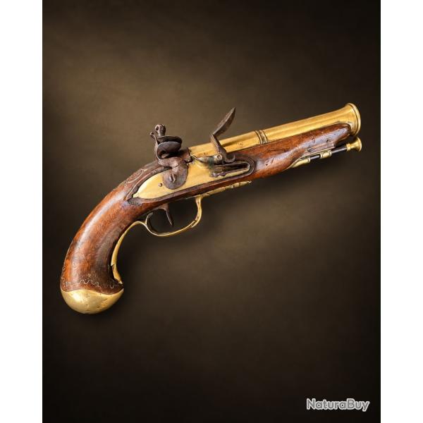 Pistolet � silex en bronz� d'officier de marine d'�poque XVIII SI�CLE
