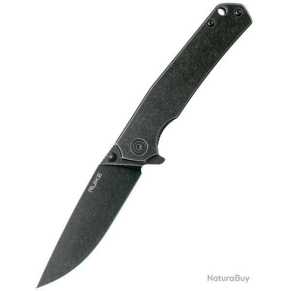 RUIKE - P801SB - Noir - Couteau de poche lame acier 14C28N manche acier 3Cr14N finition d�lav�e