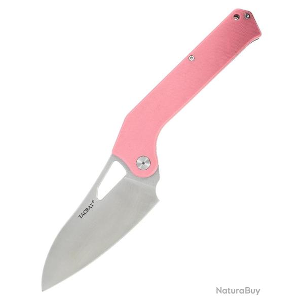 TACRAY - TR-FKK01 - Couteau de cuisine pliant lame VG10 manche G10 ROSE