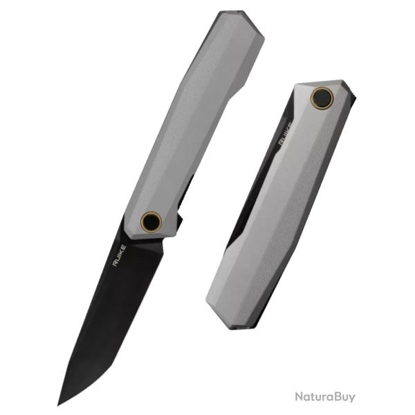 RUIKE - P166AK - GRIS - Couteau pliant EDC Tanto 14C28N, lame noire mate