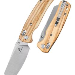 Bestechman Cicada's Wing BMK06-W-1 - Couteau pliant 10Cr15MoV satin&eacute;e manche bois d'olivier