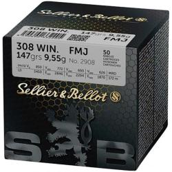 Cartouches SELLIER & BELLOT 308 WIN - FMJ 147GRS - BOITE DE 50 UNIT&Eacute;S