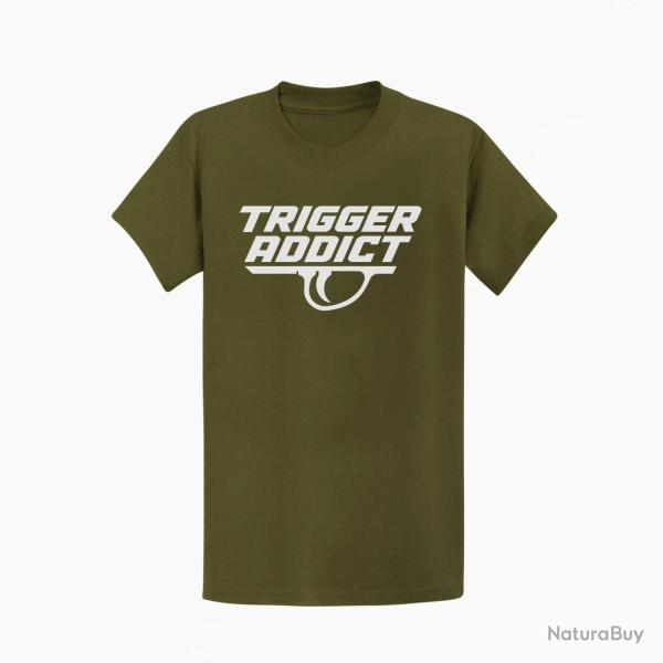 T-shirt Tir Sportif Trigger Addict D�tente typographique Kaki / Blanc
