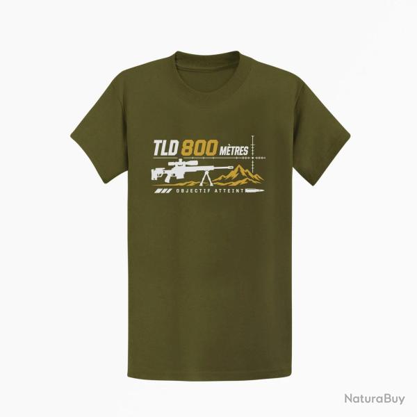 T-shirt Tir Sportif TLD 800 m�tres Objectif atteint Kaki / Blanc et dor�