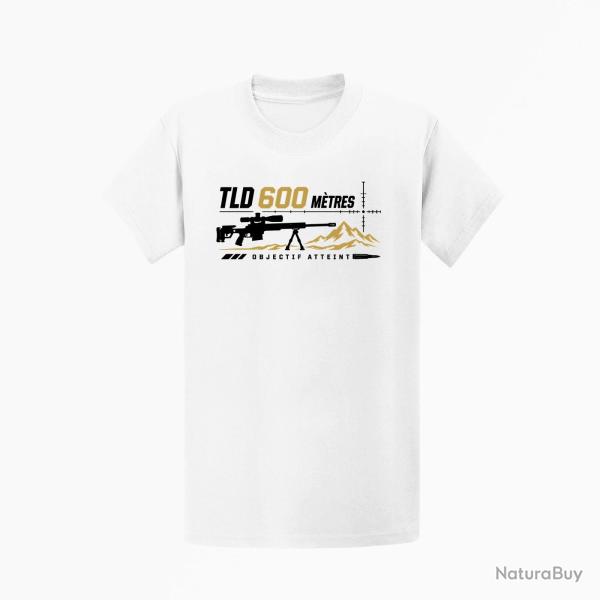 T-shirt Tir Sportif TLD 600 m�tres Objectif atteint Blanc / Noir et dor�