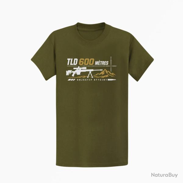 T-shirt Tir Sportif TLD 600 m�tres Objectif atteint Kaki / Blanc et dor�
