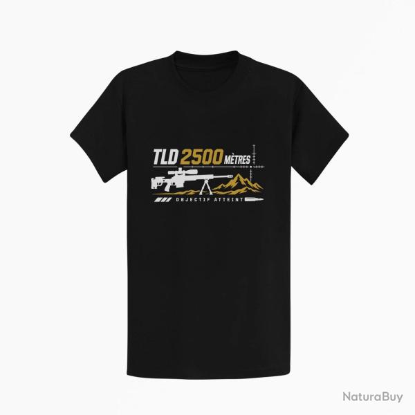 T-shirt Tir Sportif TLD 2500 m�tres Objectif atteint Noir / Blanc et dor�