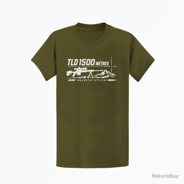 T-shirt Tir Sportif TLD 1500 m�tres Objectif atteint Kaki / Blanc