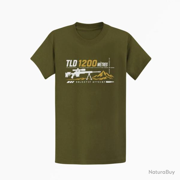 T-shirt Tir Sportif TLD 1200 m�tres Objectif atteint Kaki / Blanc et dor�
