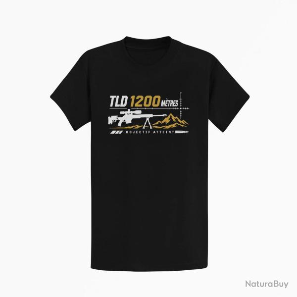 T-shirt Tir Sportif TLD 1200 m�tres Objectif atteint Noir / Blanc et dor�