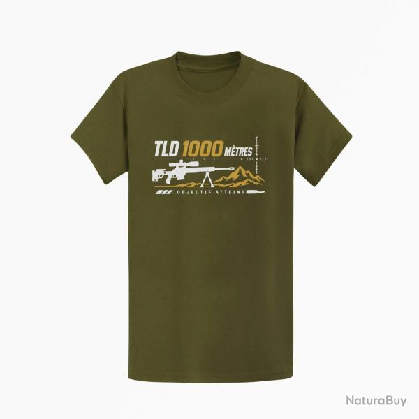 T-shirt Tir Sportif TLD 1000 m�tres Objectif atteint Kaki / Blanc et dor�