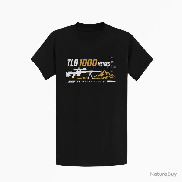 T-shirt Tir Sportif TLD 1000 m�tres Objectif atteint Noir / Blanc et dor�