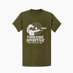 T-shirt Tir Sportif Tireuse sportive France Pistolet Kaki / Blanc