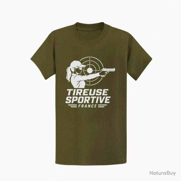 T-shirt Tir Sportif Tireuse sportive France Pistolet Kaki / Blanc