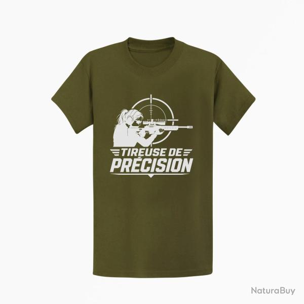 T-shirt Tir Sportif Tireuse de pr�cision Kaki / Blanc