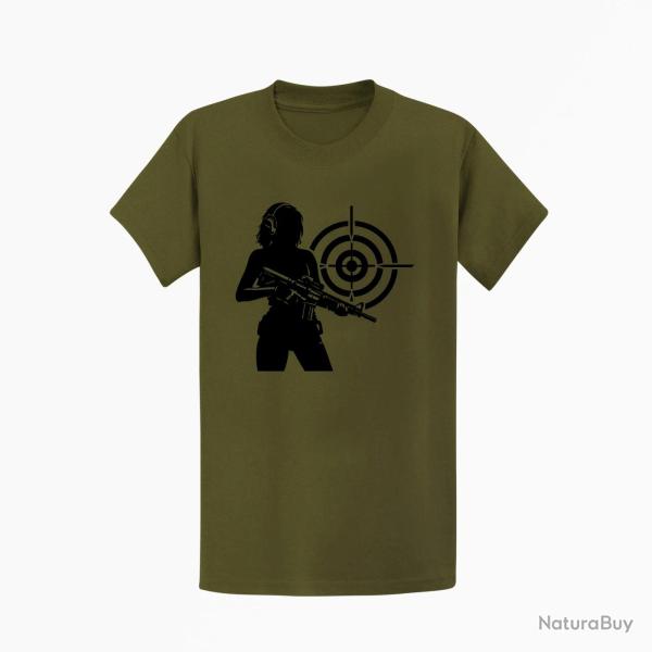 T-shirt Tir Sportif Tireuse Cible Kaki / Noir