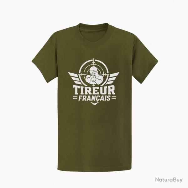 T-shirt Tir Sportif Tireur fran�ais Kaki / Blanc