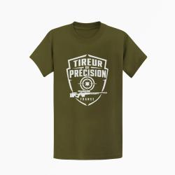 T-shirt Tir Sportif Tireur de pr&eacute;cision patriote Kaki / Blanc