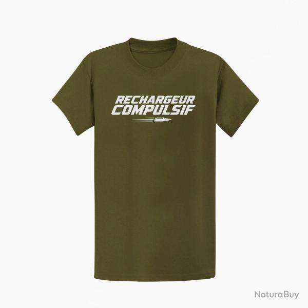 T-shirt Tir Sportif Rechargeur compulsif Typographie balle Kaki / Blanc