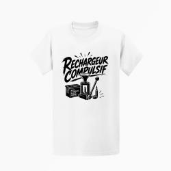 T-shirt Tir Sportif Rechargeur compulsif Presse et &eacute;tui Blanc