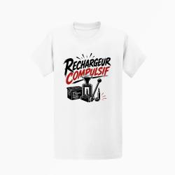 T-shirt Tir Sportif Rechargeur compulsif Presse et &eacute;tui Blanc / Orange