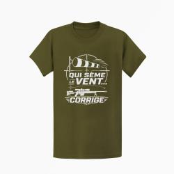 T-shirt Tir Sportif Qui s&egrave;me le vent corrige Kaki / Blanc