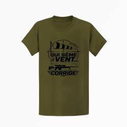 T-shirt Tir Sportif Qui s&egrave;me le vent corrige Kaki / Noir