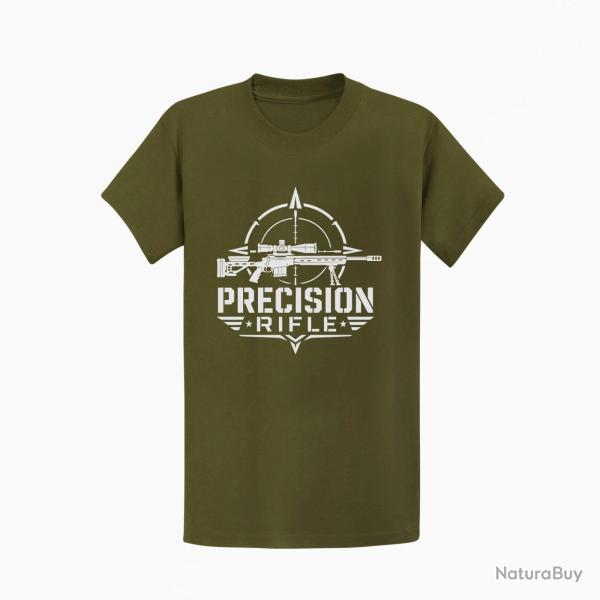 T-shirt Tir Sportif Precision Rifle Typographie Kaki / Blanc