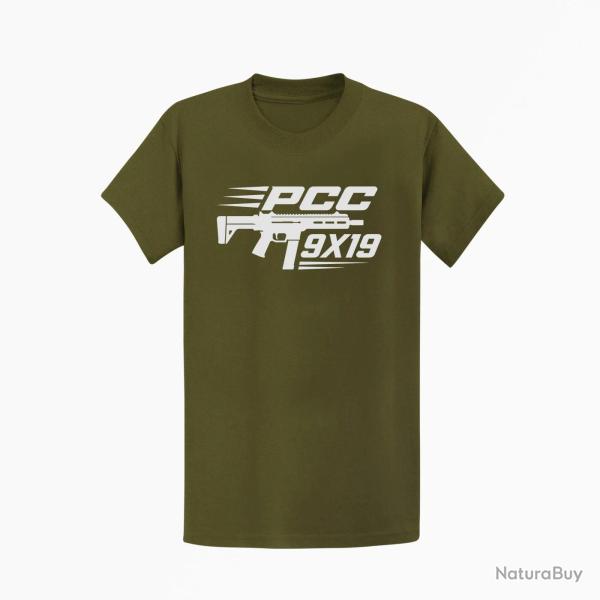 T-shirt Tir Sportif PCC 9�19 Kaki / Blanc