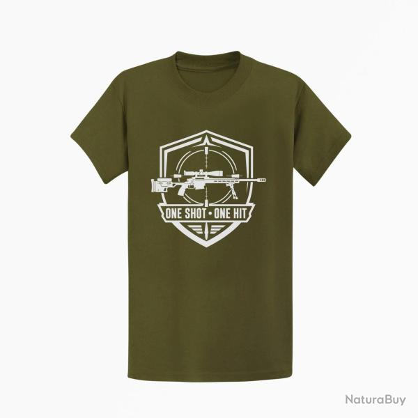 T-shirt Tir Sportif One Shot One Hit Blason carabine Kaki / Blanc