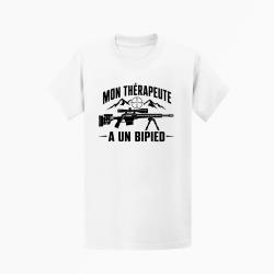 T-shirt Tir Sportif Mon th&eacute;rapeute a un bipied Blanc