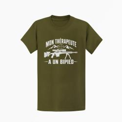 T-shirt Tir Sportif Mon th&eacute;rapeute a un bipied Kaki / Blanc