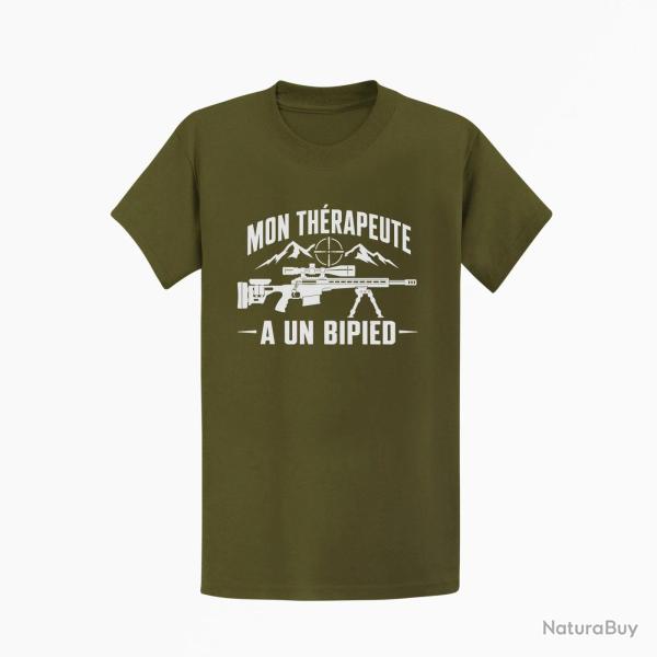 T-shirt Tir Sportif Mon th�rapeute a un bipied Kaki / Blanc