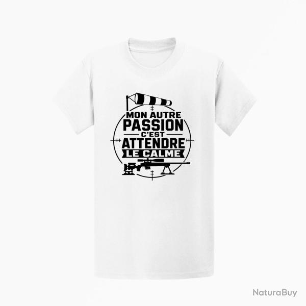 T-shirt Tir Sportif Mon autre passion, c'est attendre le calme Blanc